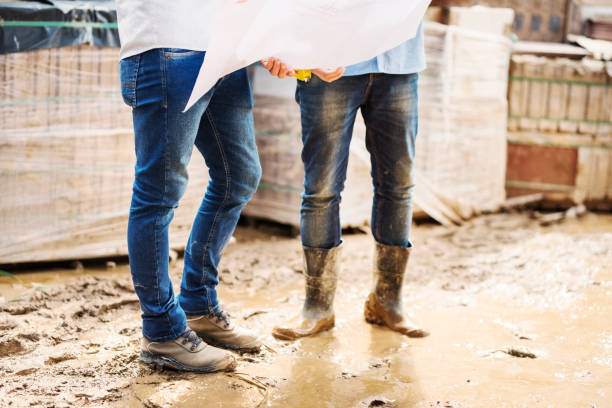 Design engineers working on site Cropped shot of two engineer standing at construction site with slurry of mud looking at the building plan adult chat sites stock pictures, royalty-free photos & images