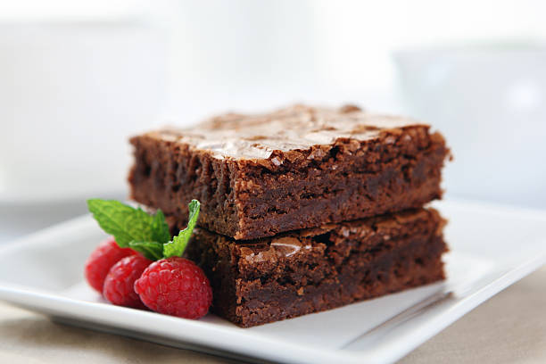 Dessert - chocolate brownie stock photo
