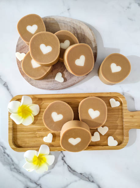 Dessert made with Soap Bar with heart shape inside stock photo