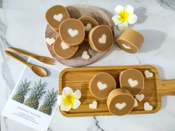 Dessert made with Soap Bar with heart shape inside stock photo