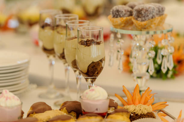 Dessert table for a wedding party stock photo