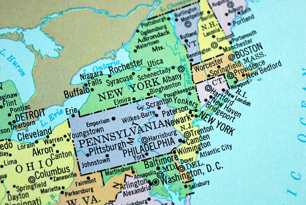 Destination East Coast USA  map of new england states stock pictures, royalty-free photos & images