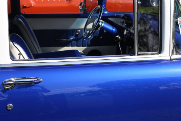 Detail of a blue vintage car stock photo