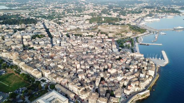 Detail of Corfu City from above stock photo
