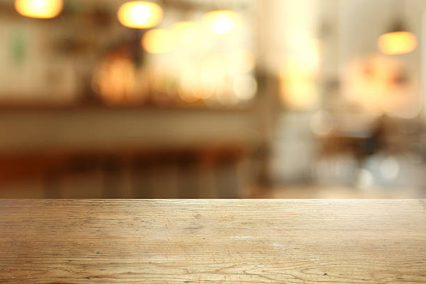 Detail of empty table in a cafeteria, defocused background stock photo