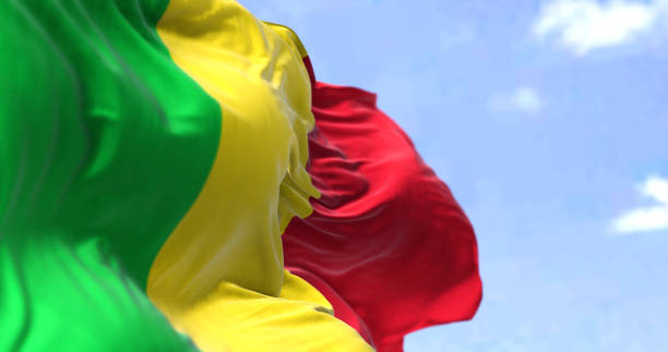 Detail of the national flag of Mali waving in the wind on a clear day stock photo