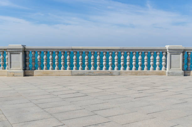 Detail on beach promenade beach promenade in the city of Cadiz, Andalusia, Spain bannister stock pictures, royalty-free photos & images