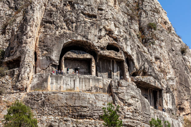 Detail view of king rock tombs in Amasya stock photo