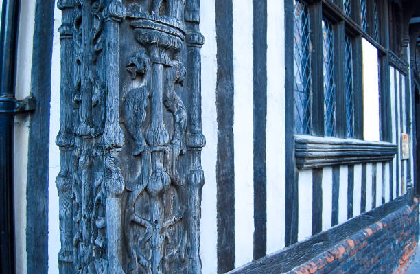 Detailed carving on the historic Oak House in Ipswich, UK stock photo