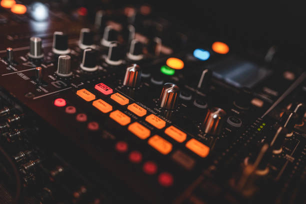Details of the DJ's console stock photo