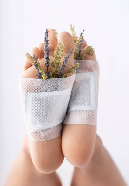 Detox feet pads natural herbal. stock photo