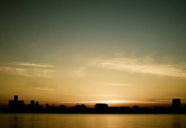 Detroit Michigan Skyline Silhouette stock photo