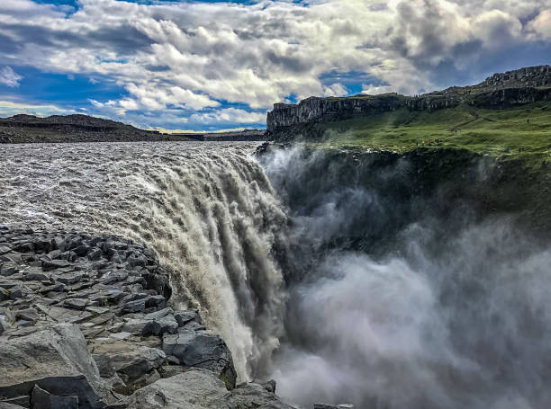 Dettifoss Dettifoss. Located in North Iceland, and the most powerful waterfall in Europe. Shot on summer 2020 iceland dettifoss stock pictures, royalty-free photos & images