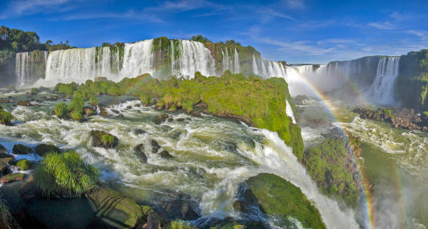 Devil's Throat rainbow panorama. Iguazu Falls, Parana, Brazil stock photo