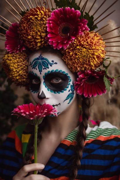 DAY OF THE DEAD LADY WITH FLOWERS AND GLITTER MEXICO WITH FREE SHIPPING 