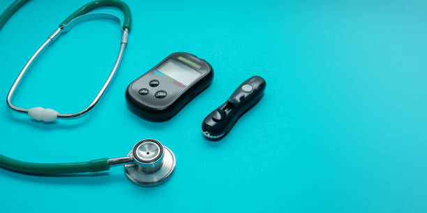 Diabetes concept. Glucose meter, pen, stethoscope. Diabetes concept. World diabetes day. Copy space. diabetic foot stock pictures, royalty-free photos & images