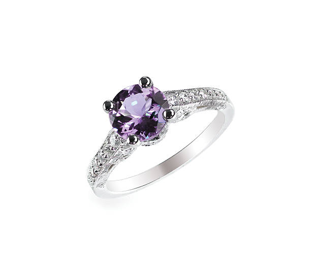diamond amethyst purple ring engagement wedding bridal diamond amethyst purple ring engagement wedding bridal gemstone isolated on white zoisite stock pictures, royalty-free photos & images