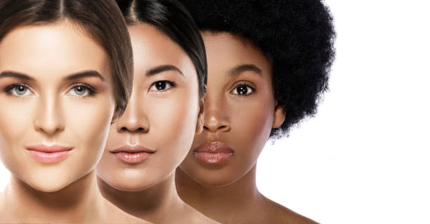 Different ethnicity women - Caucasian, African, Asian. Multi-ethnic beauty. Different ethnicity women - Caucasian, African, Asian. beautiful asian woman face stock pictures, royalty-free photos & images