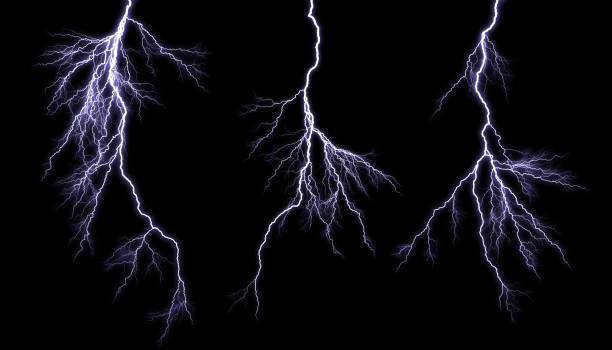 Different lightning bolts isolating on black Different lightning bolts isolating on black thunderstorm stock pictures, royalty-free photos & images