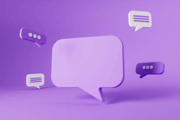Different notifications on violet background, pop-up messages. Copy space stock photo