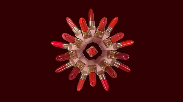 Different shades of red lipsticks arranged in a circle on a dark background  cosmetic packaging stock pictures, royalty-free photos & images
