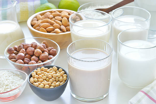Different vegan milks. stock photo