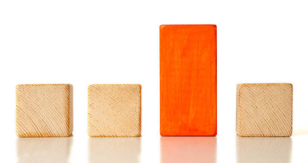 different wooden blocks on white background, leadership concept stock photo