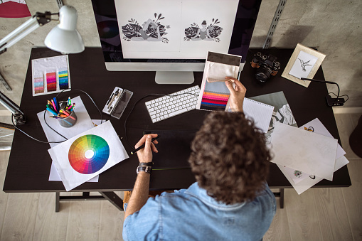Digital Artist Working At Home Stock Photo - Download Image Now - iStock