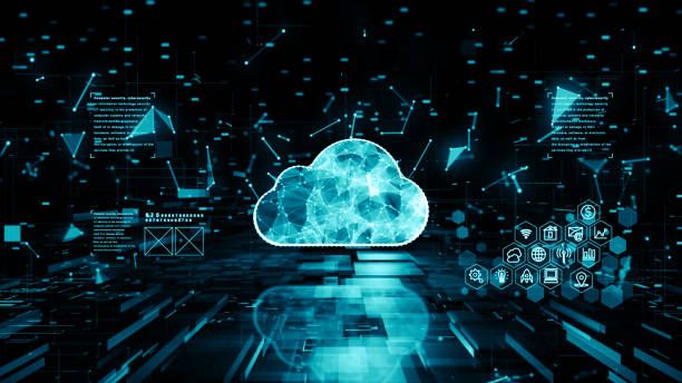 Digital Cloud Computing of Cyber Security, Digital Data Network Protection, Future Technology Network Background stock photo