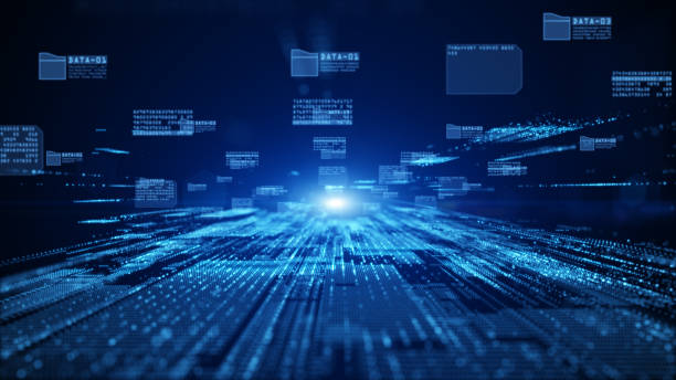 입자 및 디지털 데이터 네트워크 연결을 갖춘 디지털 사이버 공간, 미래 기술 디지털 추상적 배경 개념. - 데이터 뉴스 사진 이미지