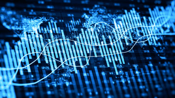 Digital data financial investment trends, Financial business diagram with charts and stock numbers showing profits and losses over time dynamically, Business and finance. 3d rendering Digital data financial investment trends, Financial business diagram with charts and stock numbers showing profits and losses over time dynamically, Business and finance. 3d rendering bond market  stock pictures, royalty-free photos & images