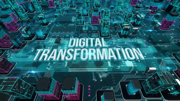 デジタルテクノロジーコンセプト3dレンダリングを用いたデジタルトランスフォーメーション - dx ストックフォトと画像