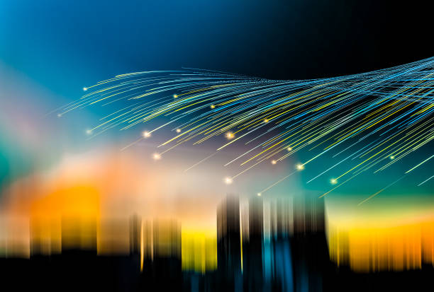 Digitally generated optical fiber 5g luminous technology line stock photo