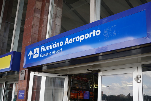 Direction To Fiumicino Airport In Rome Italy Stock Photo - Download