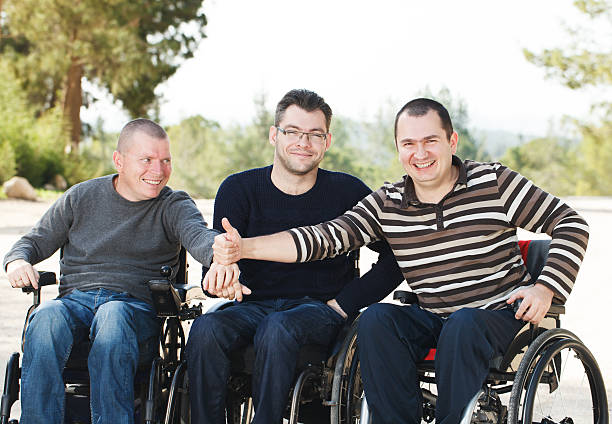 Disabled friends. stock photo