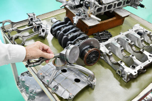Disassembly and maintenance of automobile engine stock photo