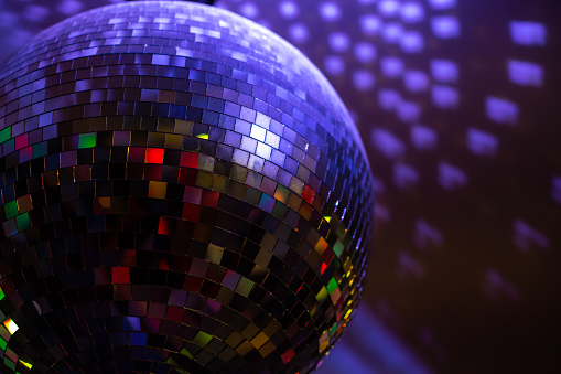 Disco Ball Glass In The Party Colorful Dancing Room Stock Photo
