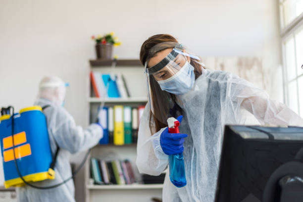 Disinfection of the doctor's office in the hospital. stock photo
