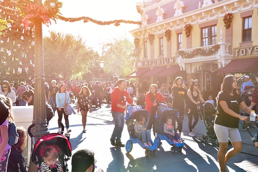California America-December 9,2018\nPeople with family and tourist visited and fun at Disneyland Amusement park in California ,United stated of America on December 9,2018