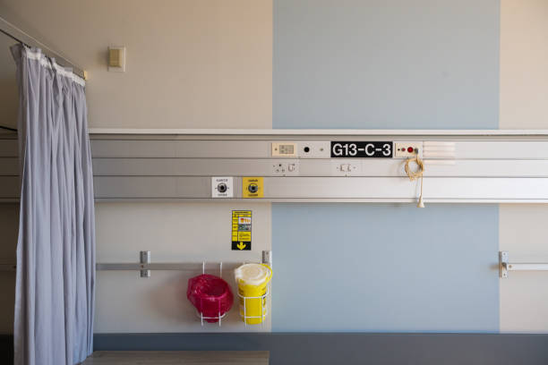 Disposal bins in a hospital ward stock photo