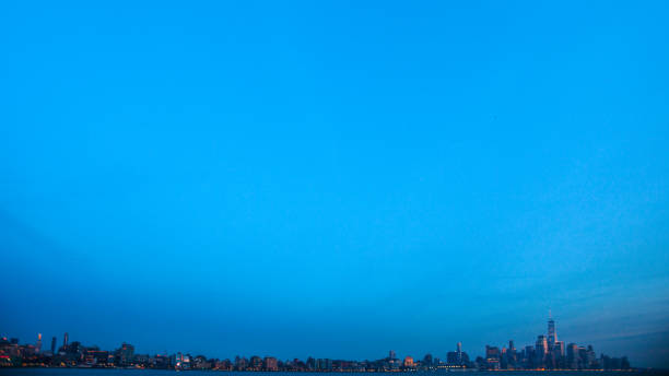 Distant Manhattan skyline, New York City stock photo