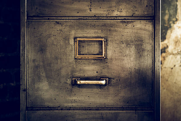 Distressed metal filing cabinet stock photo
