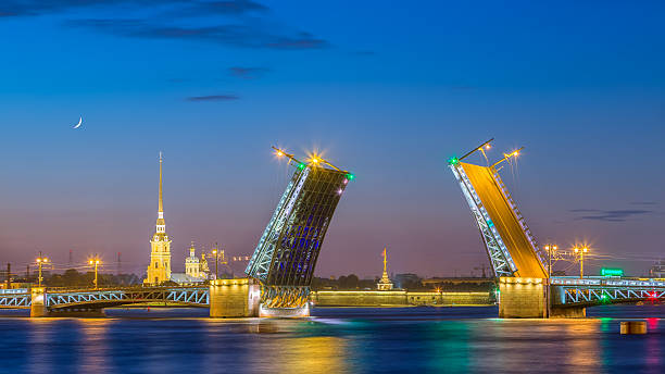 Divorce Palace Bridge in Saint Petersburg during the White Night stock photo