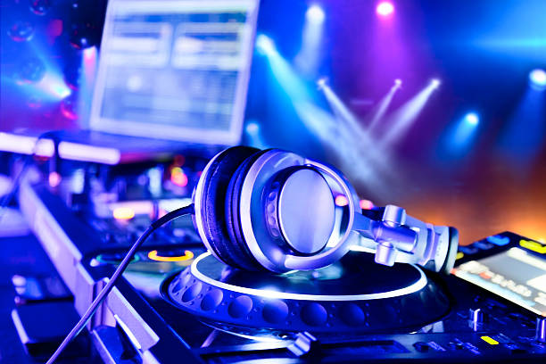 Dj mixer with headphones stock photo