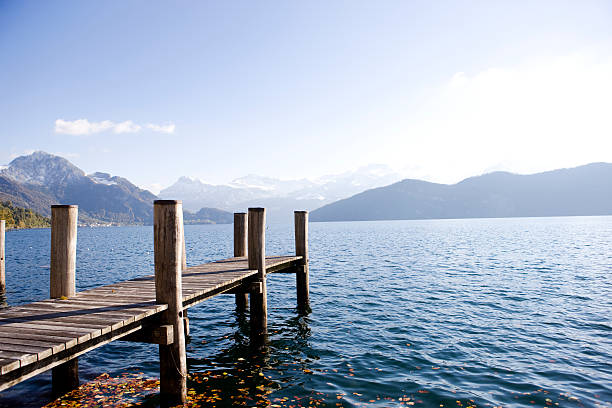 Dock at Lake Lucerne stock photo