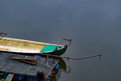 Dock with boats on the Po river. Casalmaggiore, Lombardia, Italia