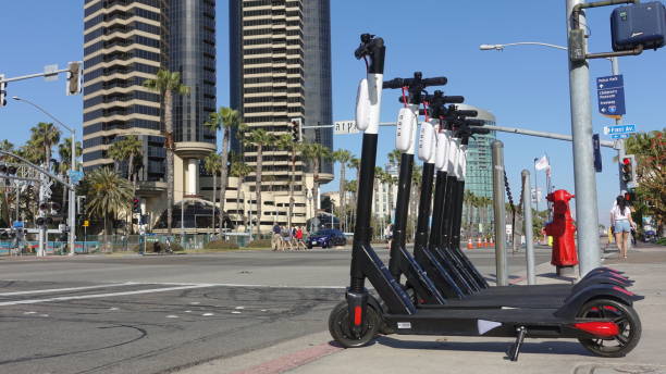 BIRD dockless scooters ready for rent in San Diego stock photo