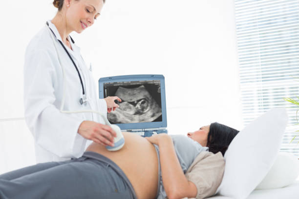 Doctor doing ultrasound pregnant woman Female doctor doing ultrasound on belly of pregnant woman in clinic wavebreakmedia stock pictures, royalty-free photos & images