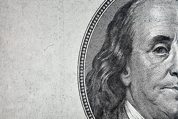 Dollars closeup. Dollars closeup. Benjamin Franklin's portrait on one hundred dollar bill. currency stock pictures, royalty-free photos & images