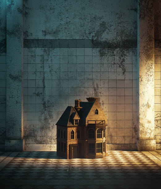 Dollhouse Dollhouse in haunted hallway,3d illustration for book cover model house stock pictures, royalty-free photos & images
